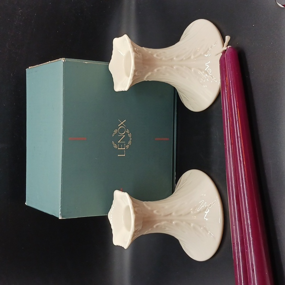 Pair Of Lenox Cream Colored Woodland Candle Holders